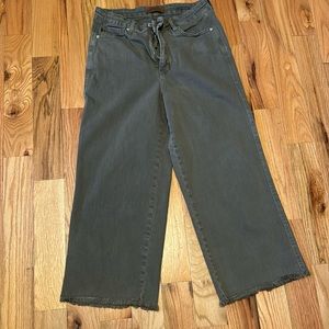 Judy Blue size 13 high waisted wide leg cropped pants in light olive green